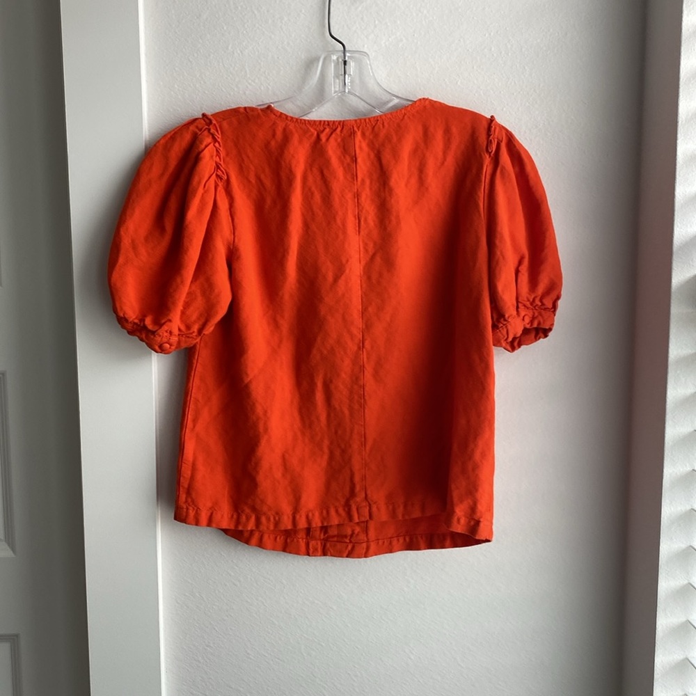 Bright orange linen-blend blouse - Picture 3 of 4